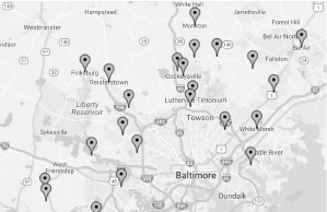 Custom home locations on Maryland map