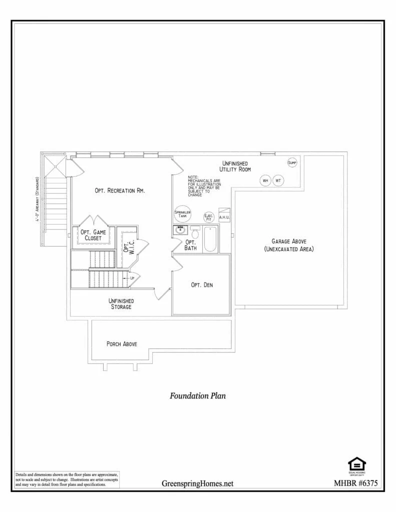 Foundation plan for the Roosevelt I Craftsman by Greenspring Homes