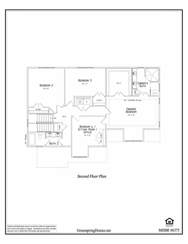 Second floor plan for the Roosevelt I Craftsman by Greenspring Homes