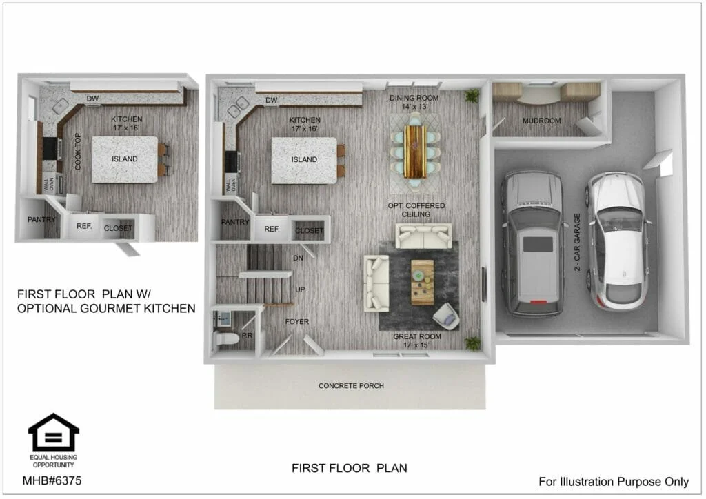 First floor plan for the Roosevelt I Farmhouse by Greenspring Homes
