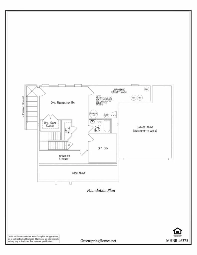 Foundation plan for the Roosevelt I Farmhouse by Greenspring Homes