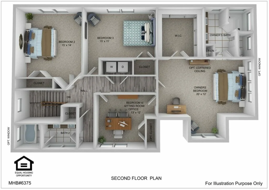 Second floor plan for the Roosevelt I Farmhouse by Greenspring Homes