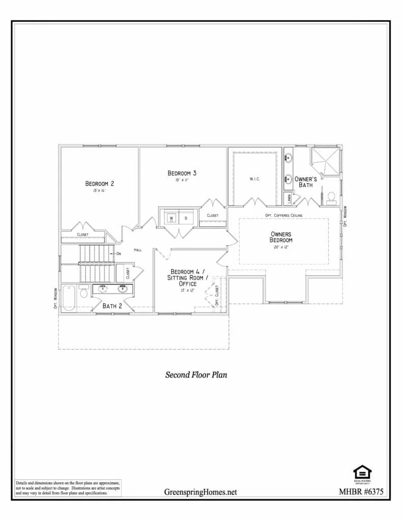 Second floor plan for the Roosevelt I Farmhouse by Greenspring Homes