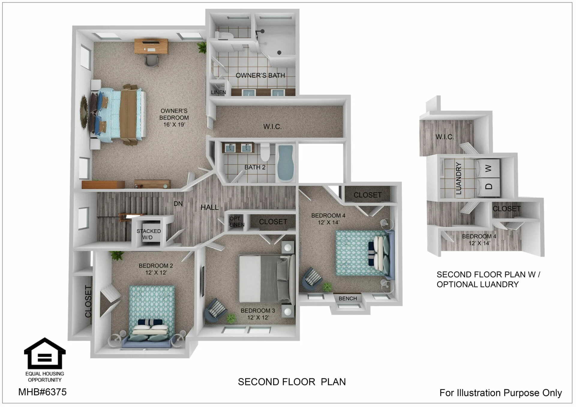 Second floor plan for the Roosevelt Ii Craftsman by Greenspring Homes