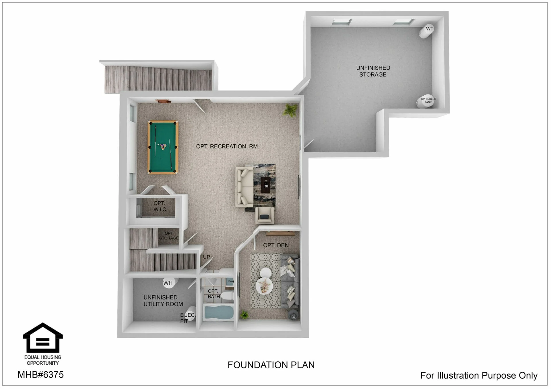 Basement floor plan for the Roosevelt Ii Craftsman by Greenspring Homes
