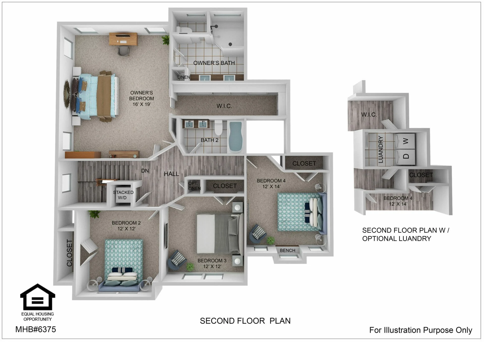 Second floor plan for the Roosevelt Ii Craftsman by Greenspring Homes