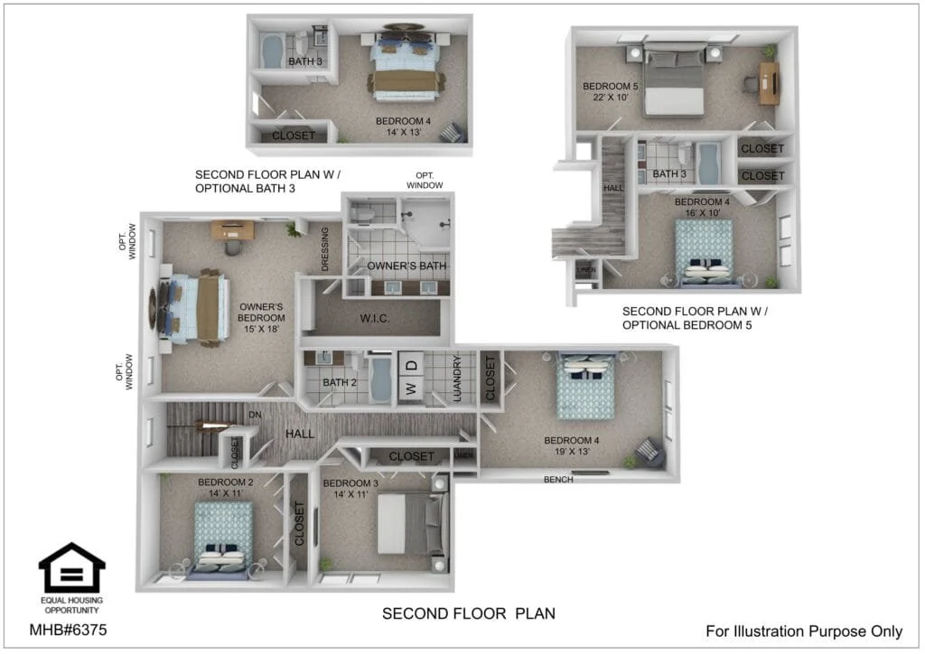 Second floor plan for the Roosevelt Iii Craftsman by Greenspring Homes