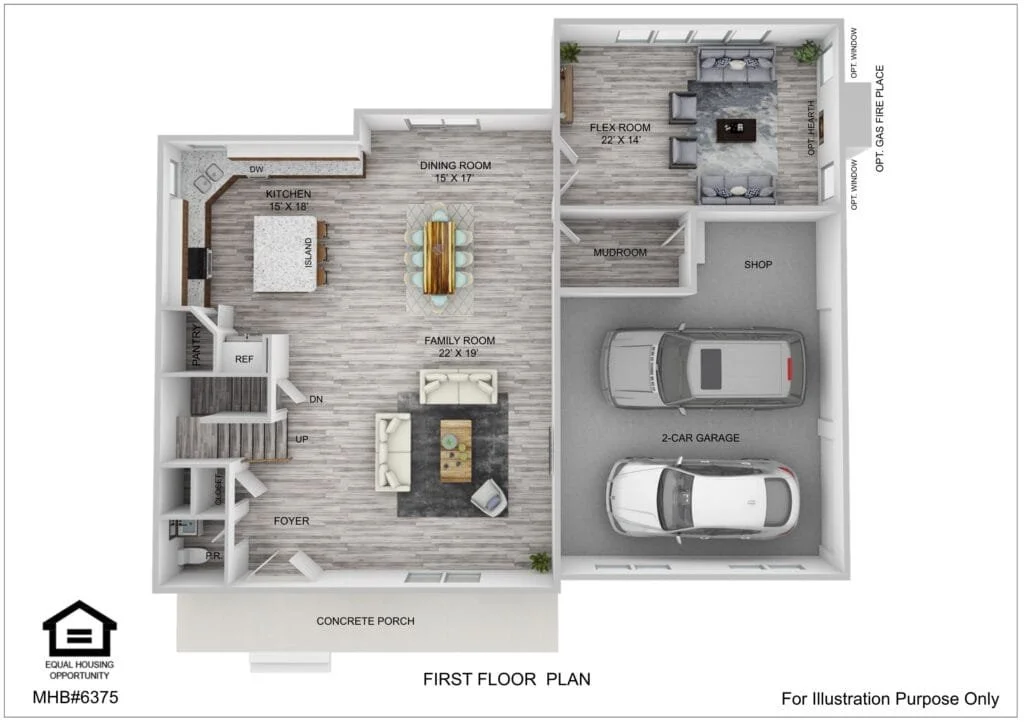 First floor plan for the Roosevelt Iii Farmhouse by Greenspring Homes