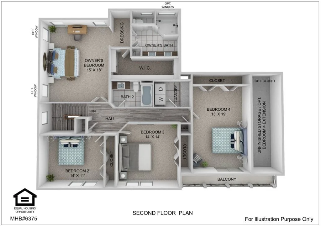 Second floor plan for the Roosevelt Iii Farmhouse by Greenspring Homes