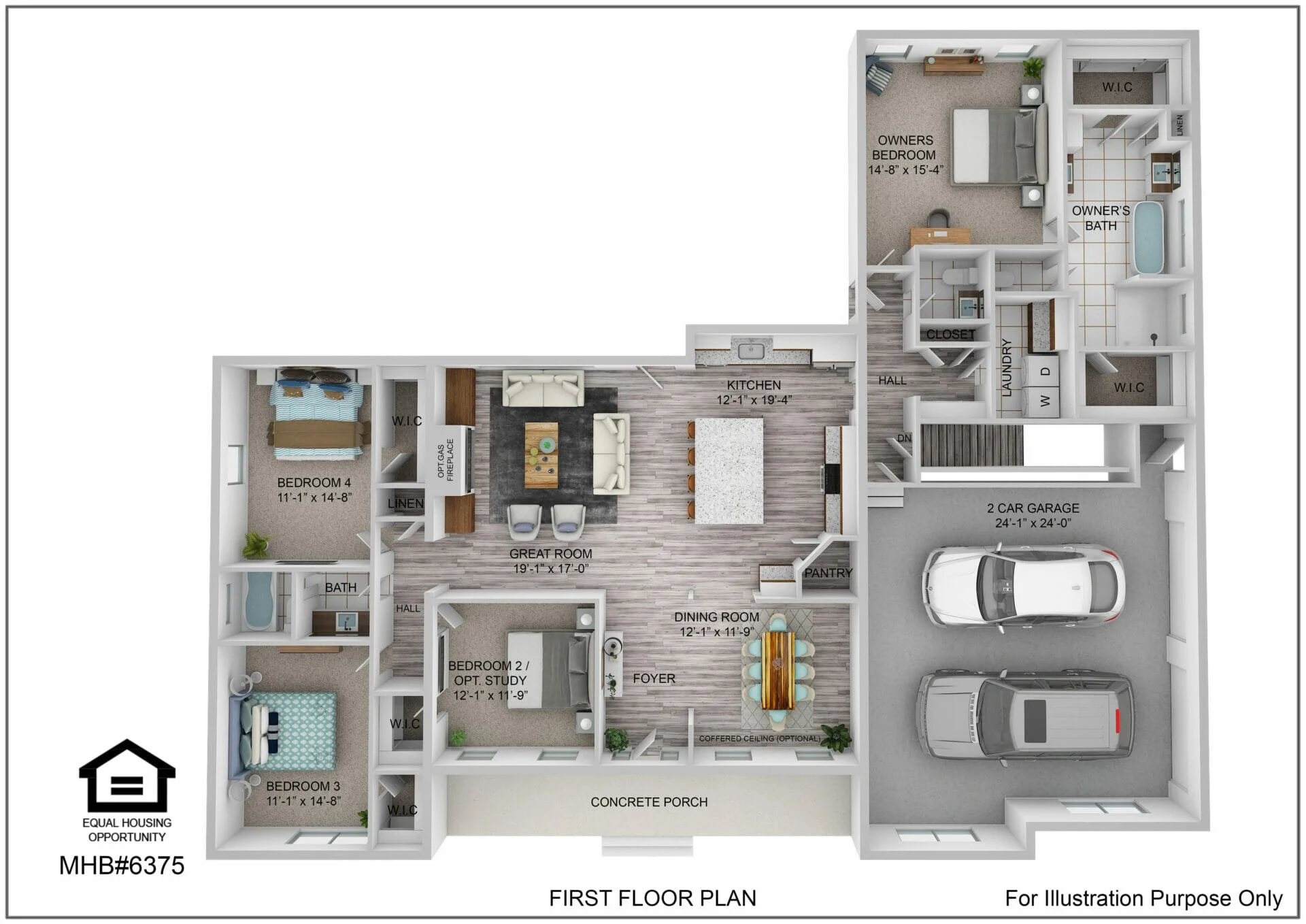 First floor plan for the Savannah Rancher First by Greenspring Homes