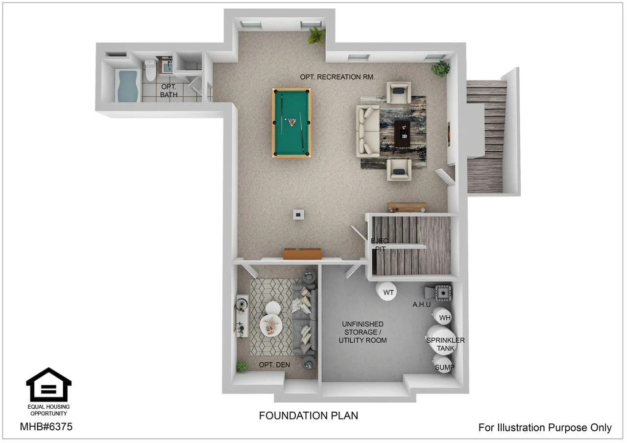 Basement floor plan for the Somerset Basement Somerset by Greenspring Homes