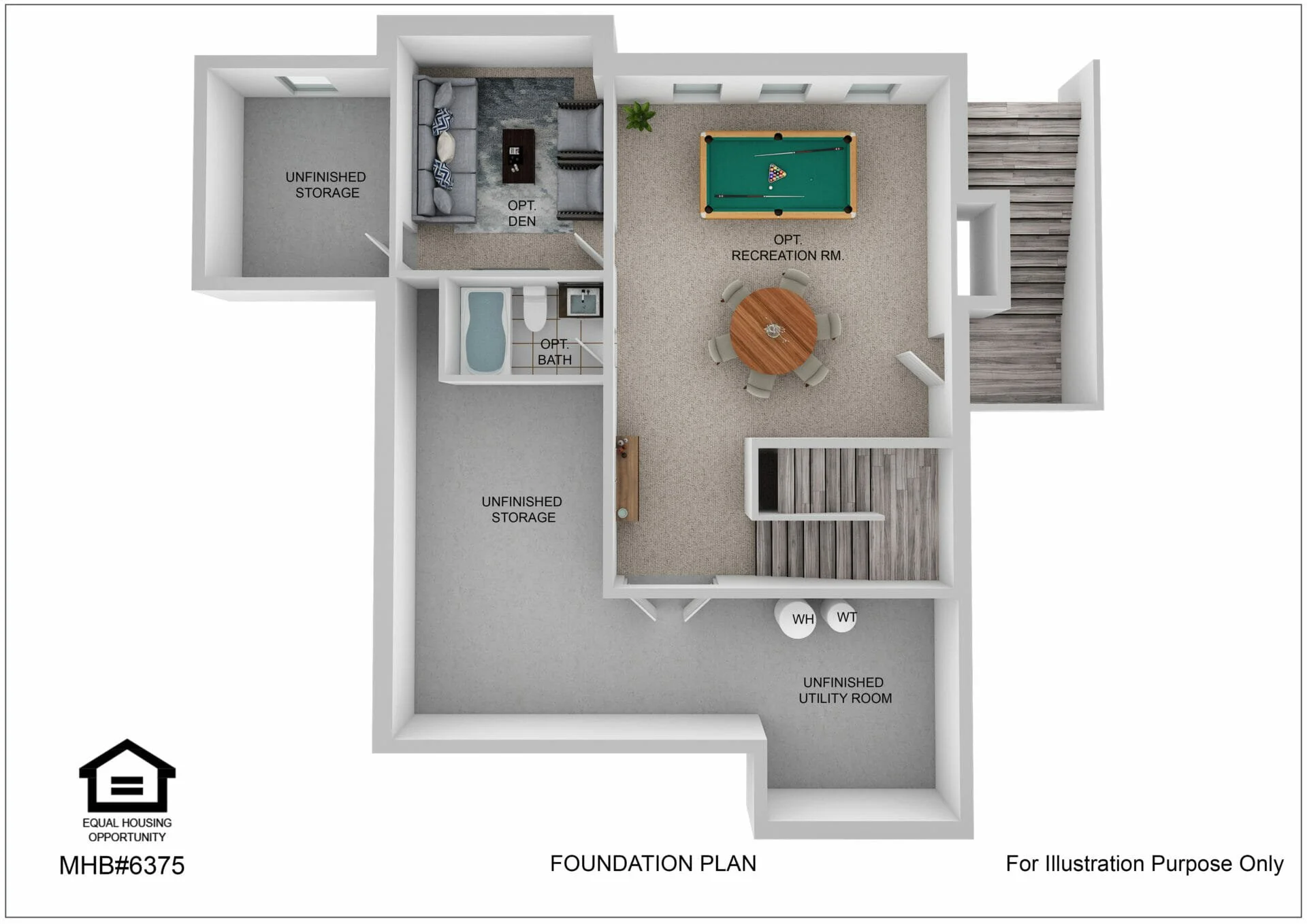 Basement floor plan for the Sonoma Basement by Greenspring Homes
