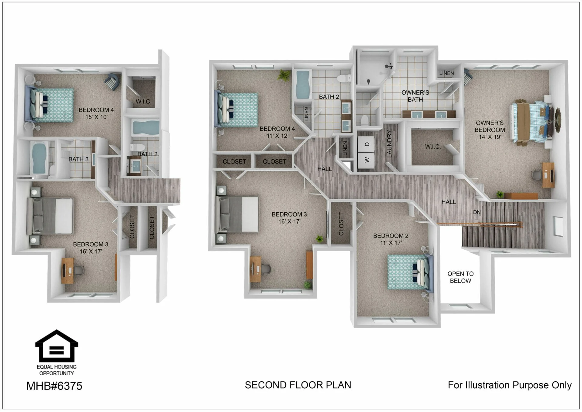 Second floor plan for the Sonoma Second Floor by Greenspring Homes