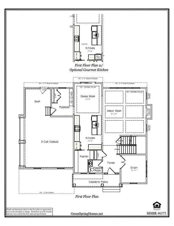 First floor plan for the Sonoma by Greenspring Homes