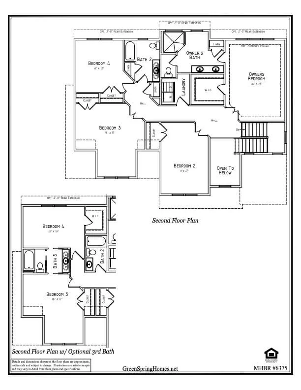 Second floor plan for the Sonoma by Greenspring Homes