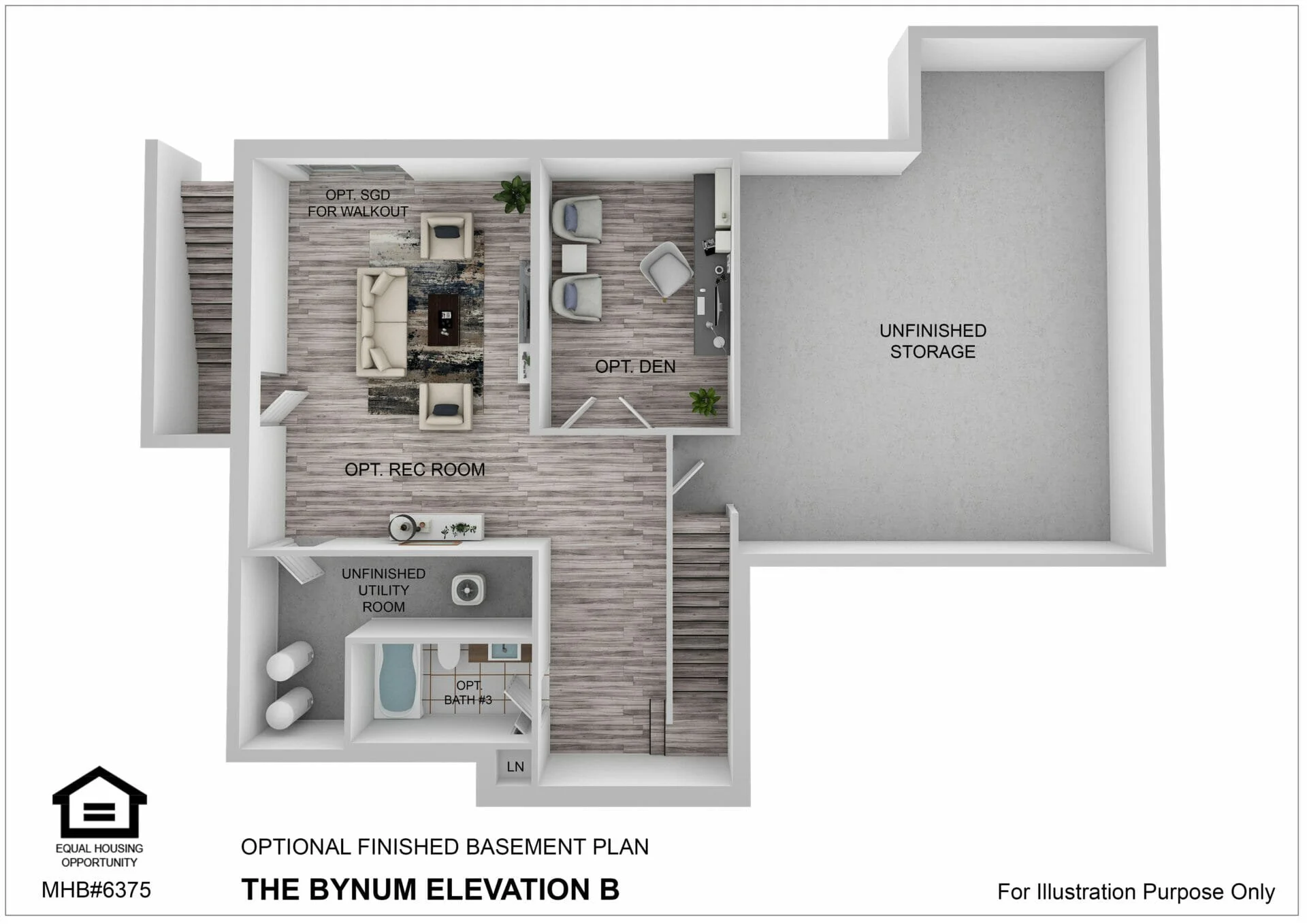 Basement floor plan for the The Bynum Opt. by Greenspring Homes