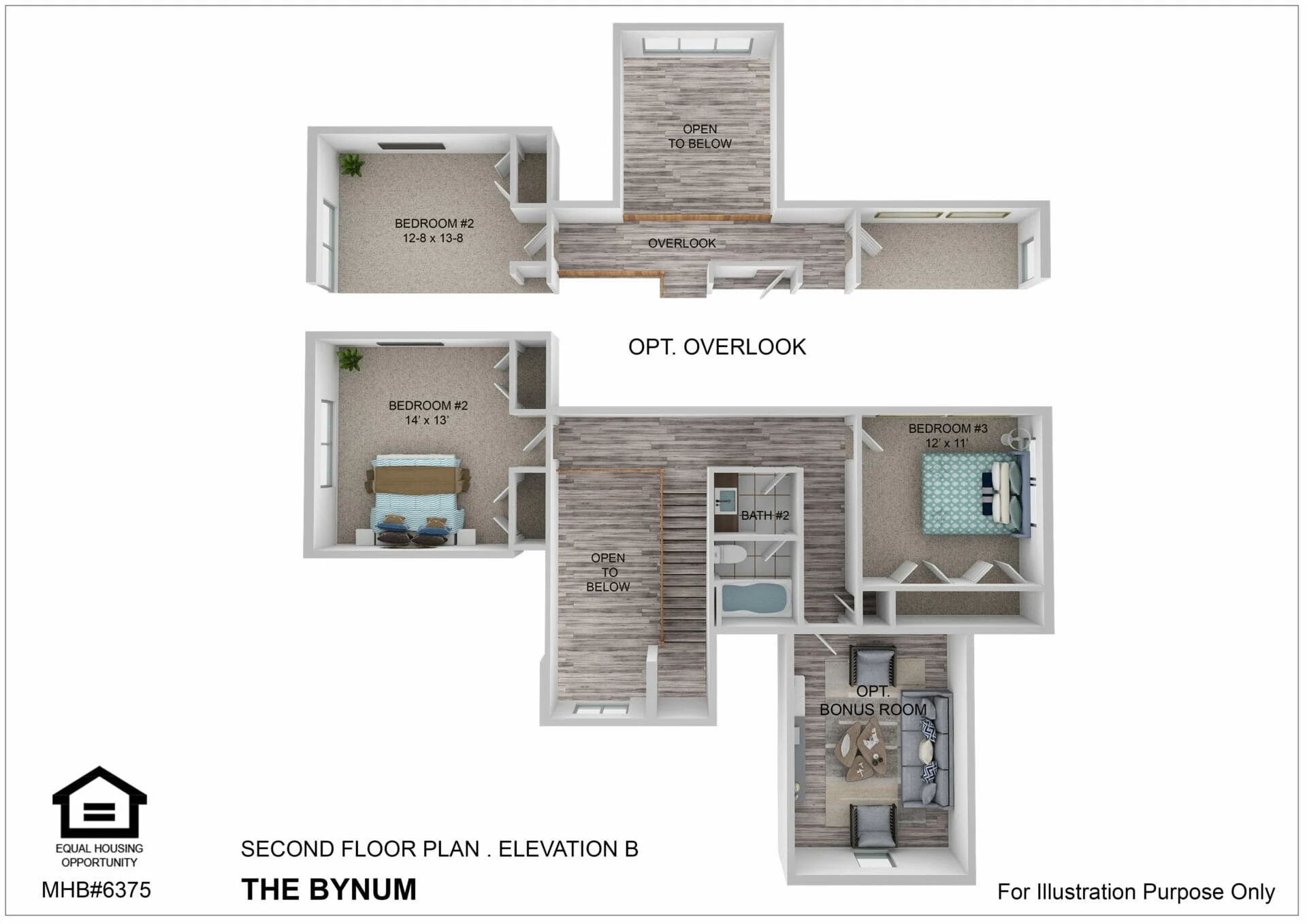Second floor plan for the The Bynum Second by Greenspring Homes