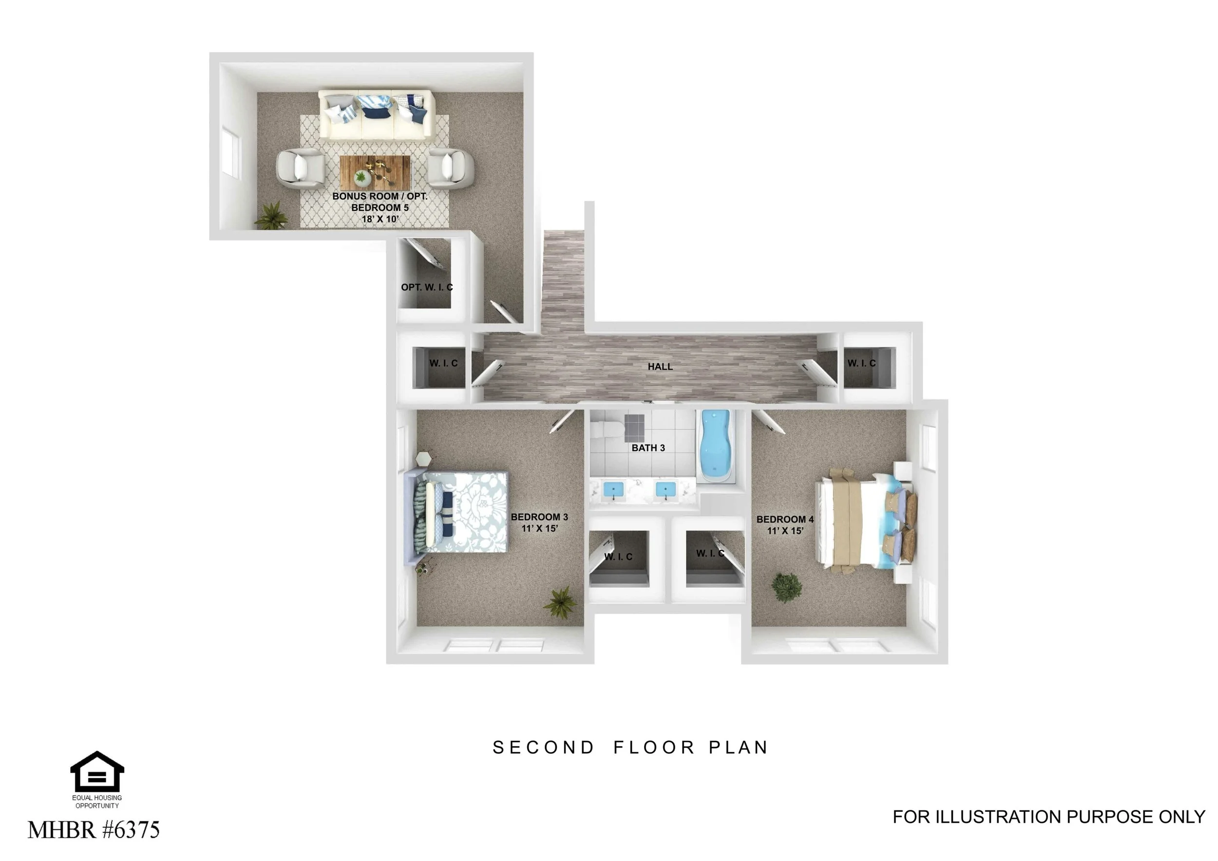 Second floor plan for the The Georgia Farmhouse by Greenspring Homes