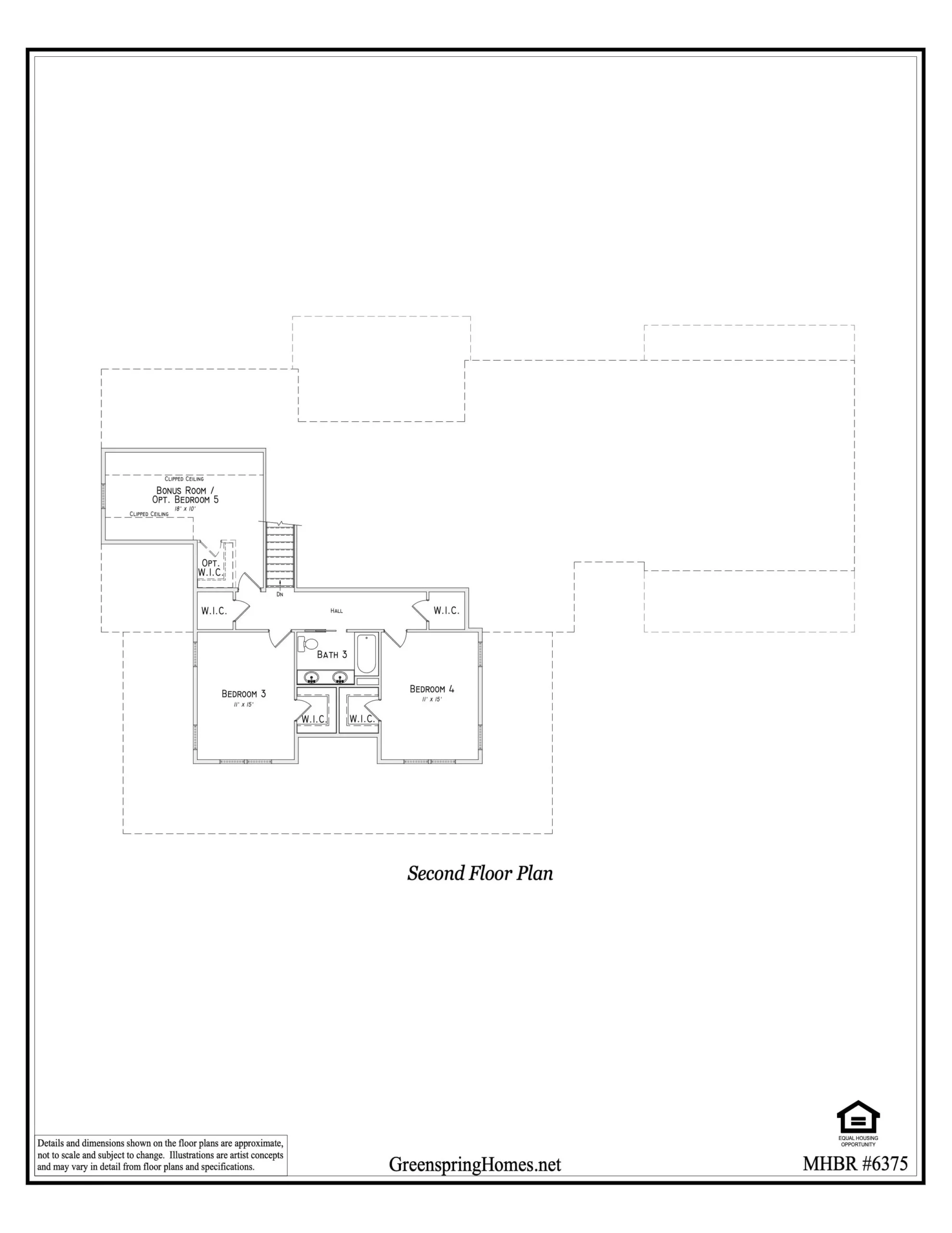 Second floor plan for the The Georgia Farmhouse by Greenspring Homes