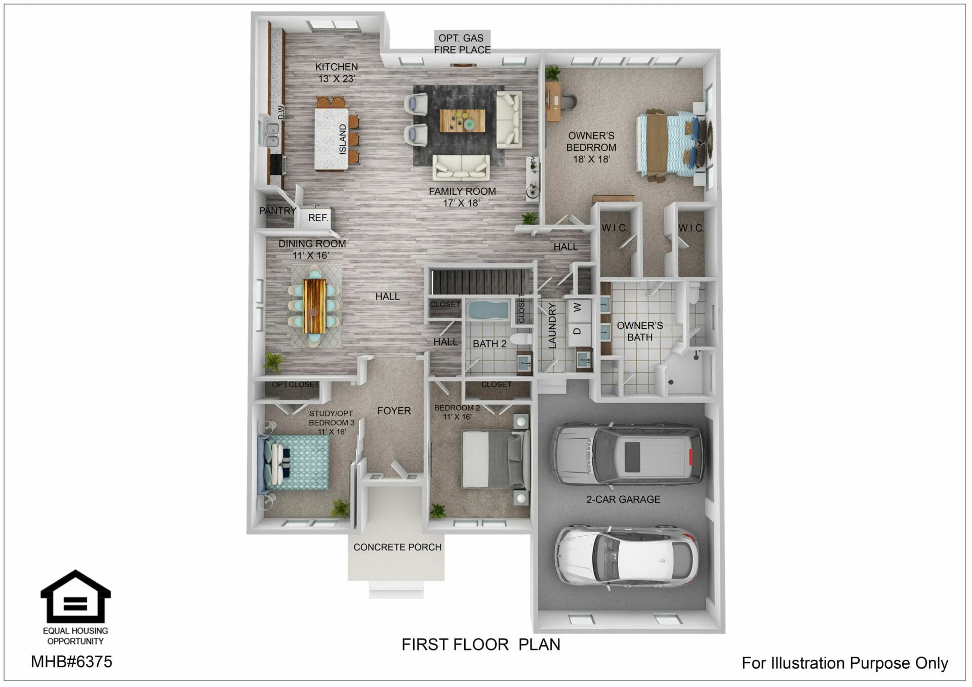 First floor plan for the The Grant, first floor by Greenspring Homes