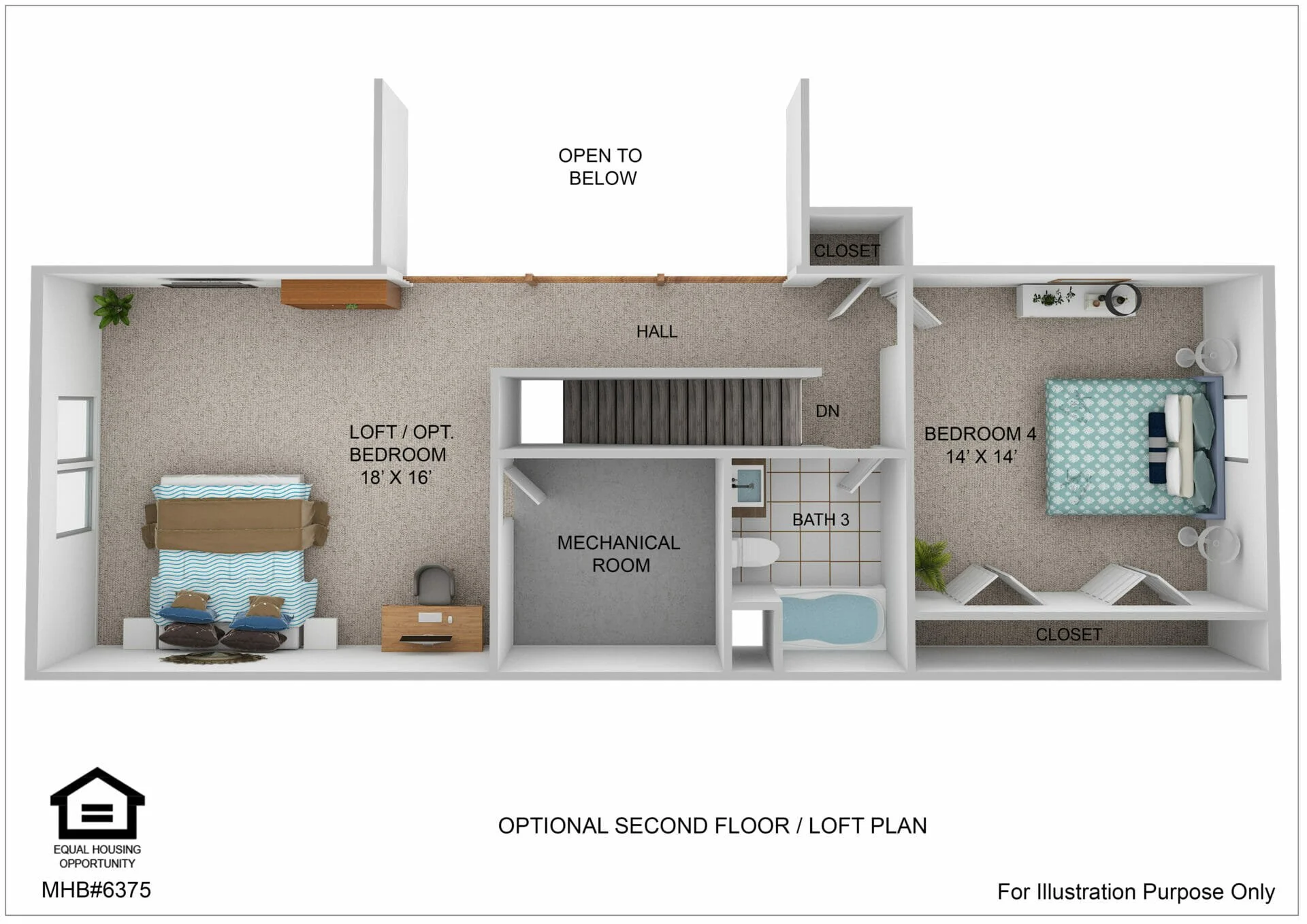 Second floor plan for the The Grant Opt. by Greenspring Homes