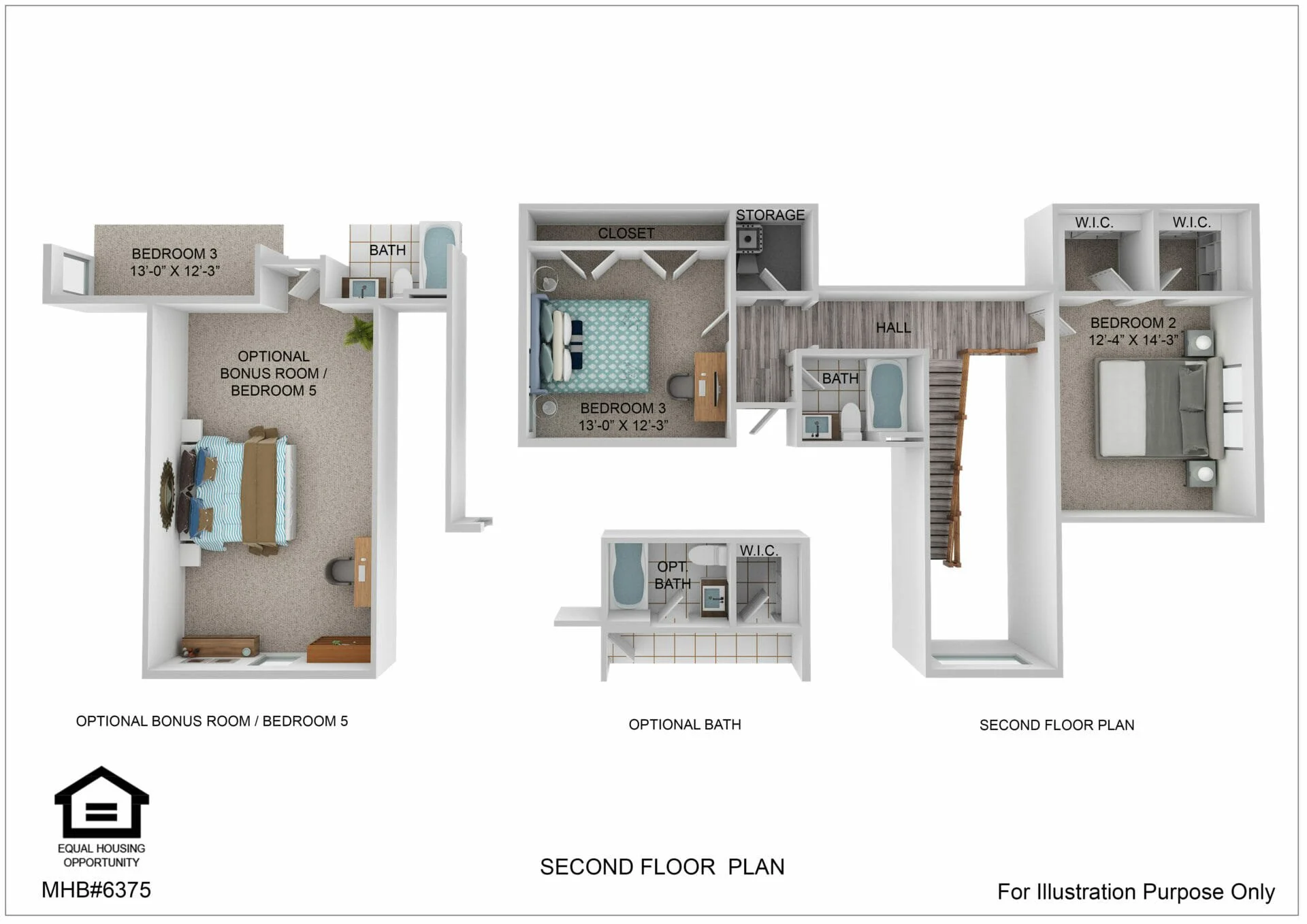 Second floor plan for the The Gunpowder Second by Greenspring Homes